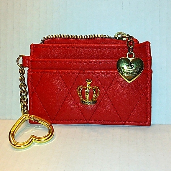 Gorgeous JUICY COUTURE Bright Red skinny Wallet Keychain/change purse - Picture 2 of 12